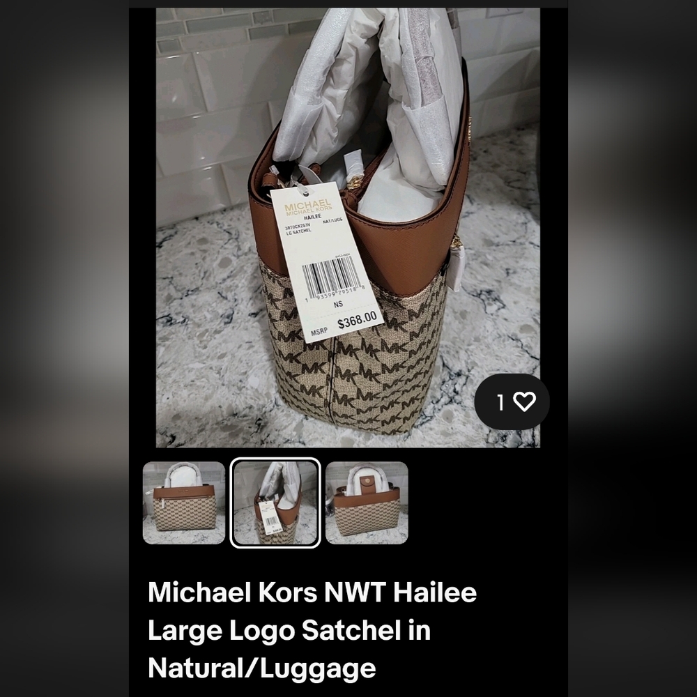 Michael Kors Tan Logo-Print Satchel with Crossbody Strap - Picture 10 of 11